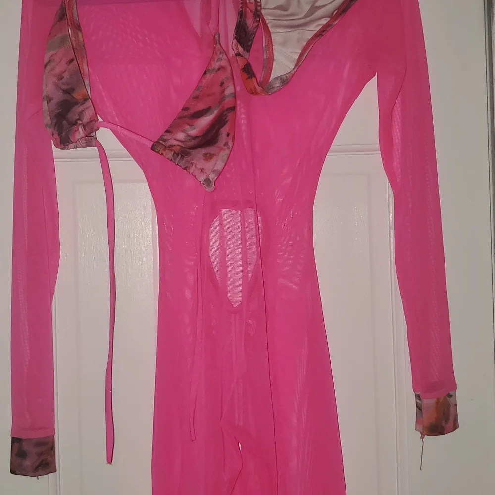 3 pieces Jumpsuit with top and bottom bikini  Bartender dancer outfit S hot Pink - Picture 11 of 12